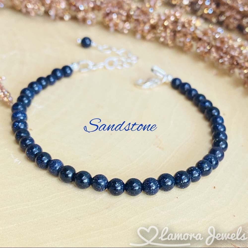 Sandstone Gemstone Beaded Sterling Silver Bracelet